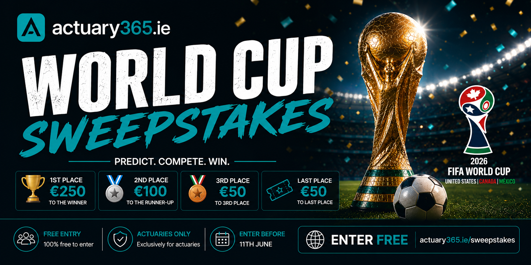 Actuary365 World Cup 2026 Sweepstakes — Free entry, Actuaries only, enter before 11th June